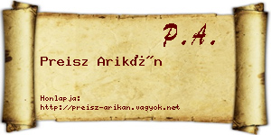 Preisz Arikán névjegykártya